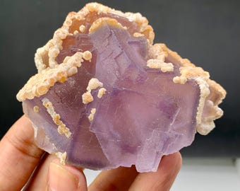 212 Gram Fluorite, Fluorite Crystal, Calcite, Fluorite Specimen, Natural Terminated and Undamaged Blue Fluorite Crystal with Calcite