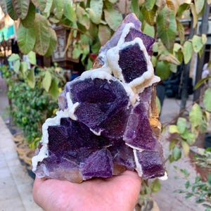 1245 Gram Fluorite Crystal, Fluorite Specimen, Very Beautiful Terminated And Damaged Free Purple Fluorite Crystal Combine With Calcite.