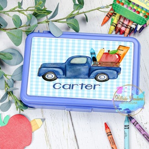 Personalized pencil box—Blue Truck with School Tools—Back to School—School Supplies—Personalized School Supplies