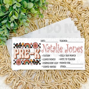 Personalized School Money Envelope, Lunch Money, School Supplies, Personalized Envelopes for School, Checker Butterfly--All Grades Available