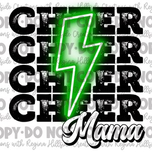 Cheer Mama Green Lightning Bolt Sublimation Transfer