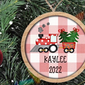 Kids Personalized Christmas Ornament—Christmas Train with Trees, Kids Christmas Ornament, Custom Ornament