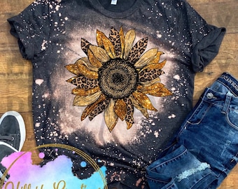 Bleached Tee-Leopard Sunflower