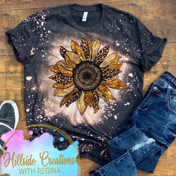 Bleached Tee-Leopard Sunflower