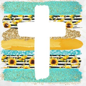 Cross Sunflower Brush Stroke Sublimation Transfer