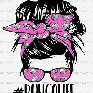 May include: A black and white illustration of a woman with a pink dice pattern headband and glasses. The text "#BUNCOLIFE" is below the image.