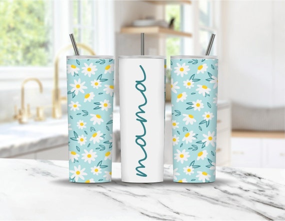 20 Unzen Edelstahlbecher mit Strohhalm - Mama Daisy Blumenbecher, niedlicher Sommerbecher, Sommertasse, Mama Tasse, Muttertagsgeschenk