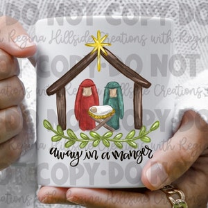 Christmas Ceramic Mug--Away In a Manger, Nativity, Jesus