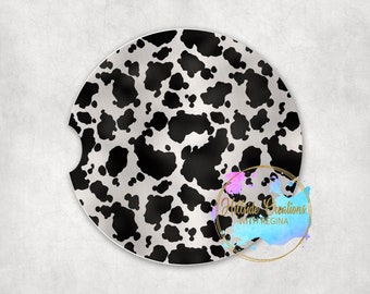 Set of 2 Car Coasters--Small Cow Print