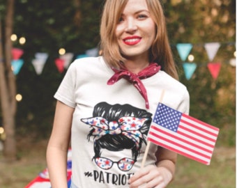 Soft Style Tee-Patriotic 4th of July Tee-Patriotic Messy Bun