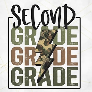 Second Grade Camo Lightning Bolt Sublimation Transfer
