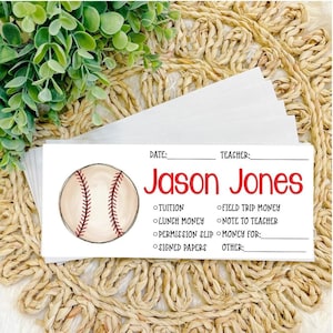 Personalized School Money Envelope, Lunch Money, School Supplies, School Organizer, Personalized Envelopes for School, Baseball,
