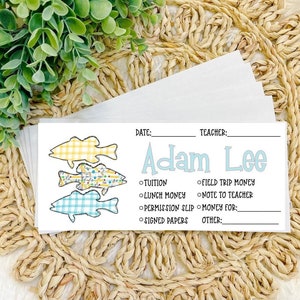 Personalized School Money Envelope, Lunch Money, School Supplies, School Organizer, Personalized Envelopes for School, School of Fish, Fish