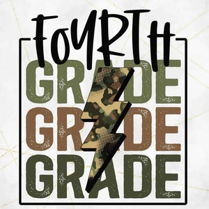 Fourth Grade Camo Lightning Bolt Sublimation Transfer