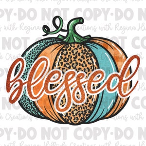 Blessed Teal Leopard Pumpkin Fall Sublimation Transfer