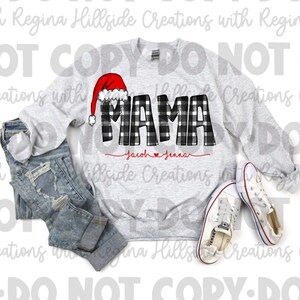 Personalized Christmas Crewneck Sweatshirt—Buffalo Plaid with Santa Hat