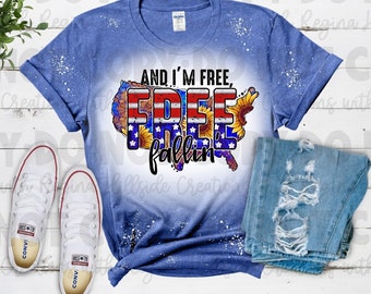 Bleached Tee-Patriotic, USA, 4th of July, Free Fallin
