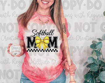 Bleached Tee-Softball--Softball Mom Bow, Softball Mom, Mom Shirt, Softball Mom Shirt