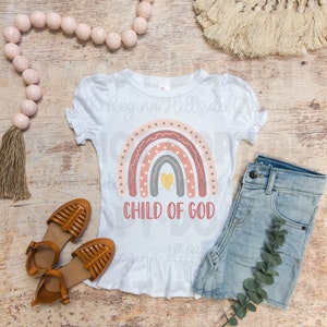 Child Ruffle/Puff Sleeve Tee--Child of God Boho Rainbow--Available in Long Sleeve and Short Sleeve