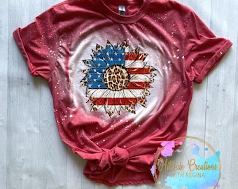 Bleached Tee-Patriotic Sunflower, Heather Red