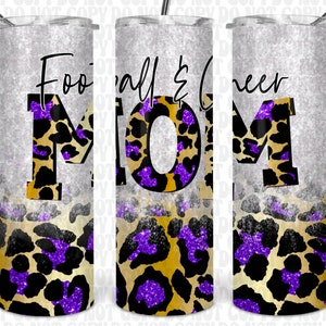 20 oz stainless steel tumbler with straw—Football and Cheer Mom Purple Leopard