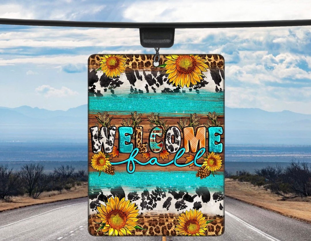 Fall Sunflowers Cow Print and Leopard Scented Car Air Freshener Car Air Fresheners Car