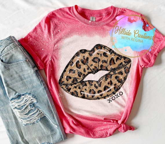 Bleached Tee-Valentines|Leopard Lips XOXO