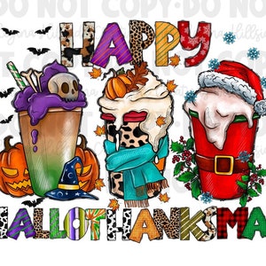 Happy Hallothanksmas Coffee Sublimation Transfer