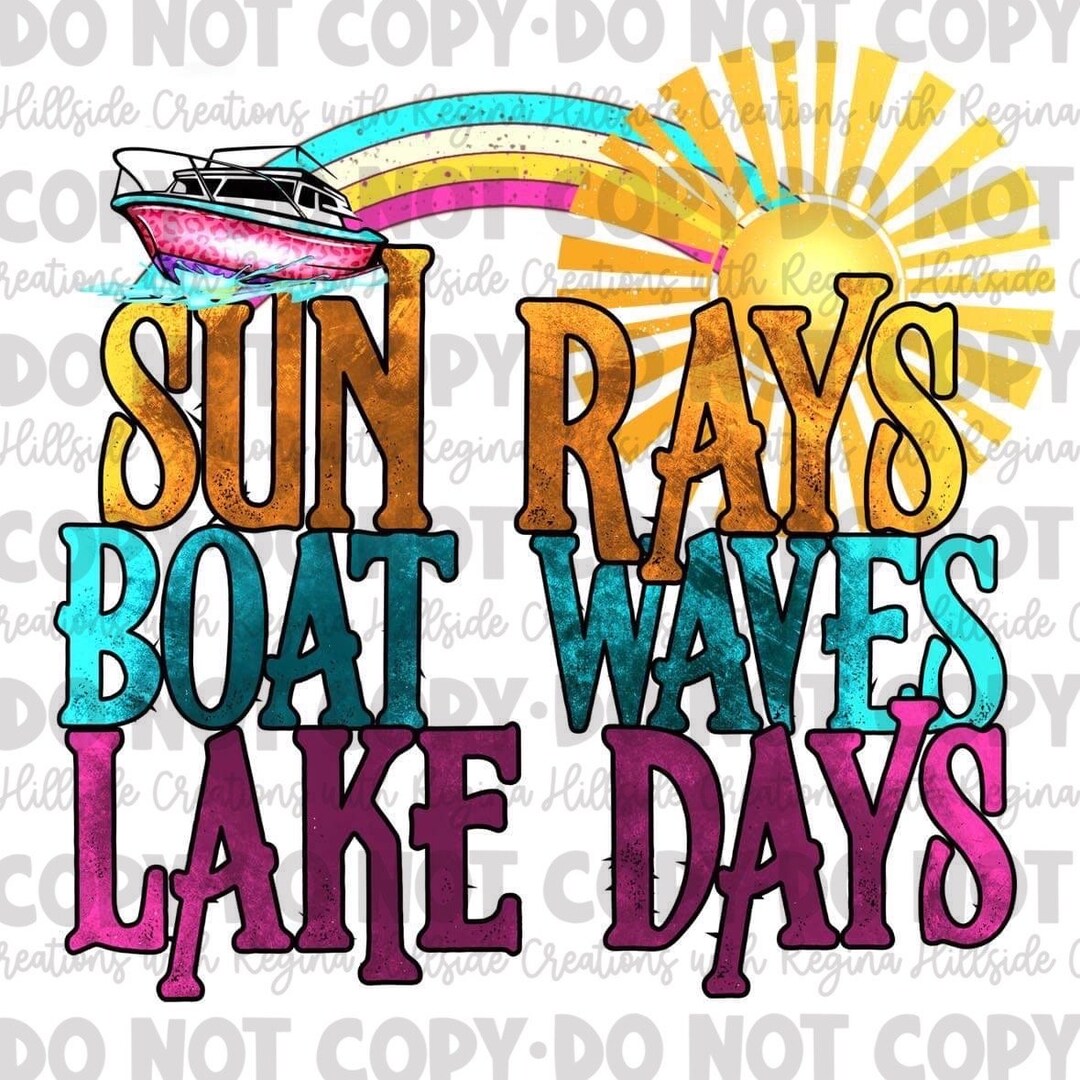 Summer Rays Ship Sun Rays Boat Waves Lake Days Summer Sublimation Transfer, Beach Design ...