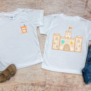 Child’s Tee—Personalized Sand Castle Beach Tee—Summer Tee