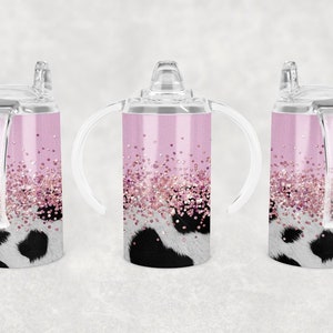 12oz stainless steel sippy--Pink Cow Print