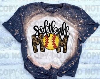 Bleached Tee—Softball Mom Leopard