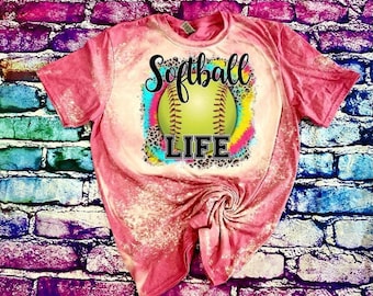 Bleached Tee—Softball Life, Softball, Leopard