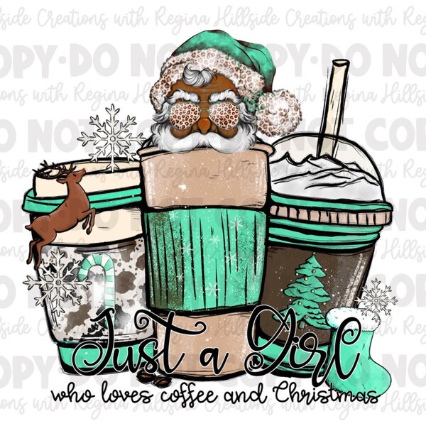 Just a Girl Who Loves Coffee and Christmas Cow Print Sublimation Transfer