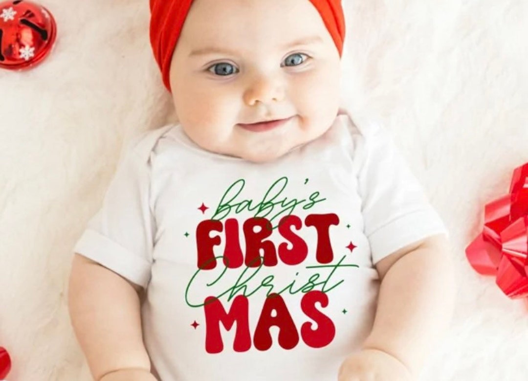 Babys First Christmas Custom Baby Bodysuit, Firsts, Christmas, Cute Baby Bodysuit, Baby