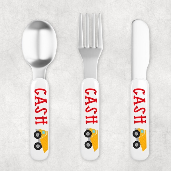 Custom Personalized Children/Baby Utensil Sets--Fork, Knife, Spoon--Dump Truck--Kids Utensils--Silverware--Cutlery--Baby Gift