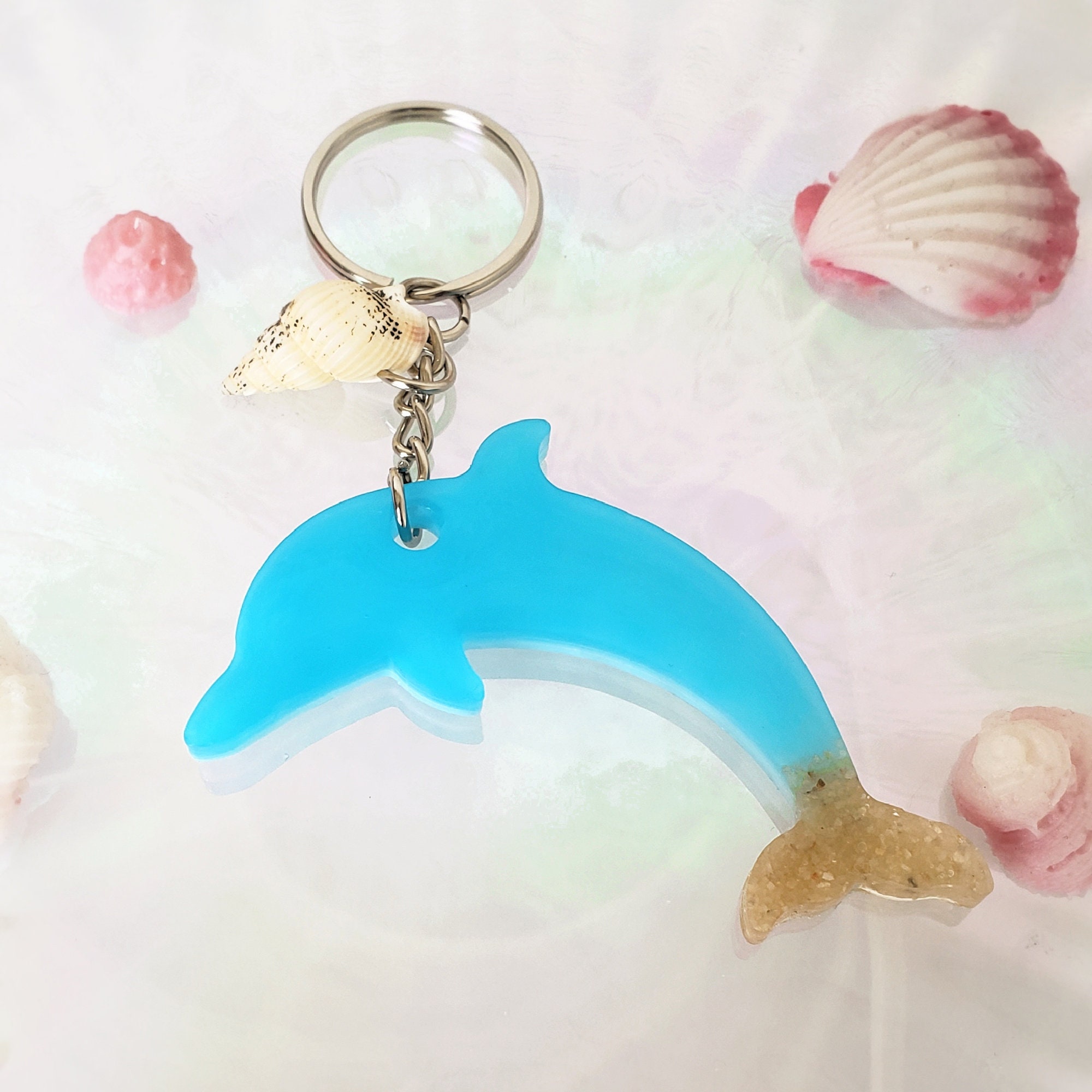 Dolphin Keychain Ocean Keychain Beach Theme Resin Keychain Etsy