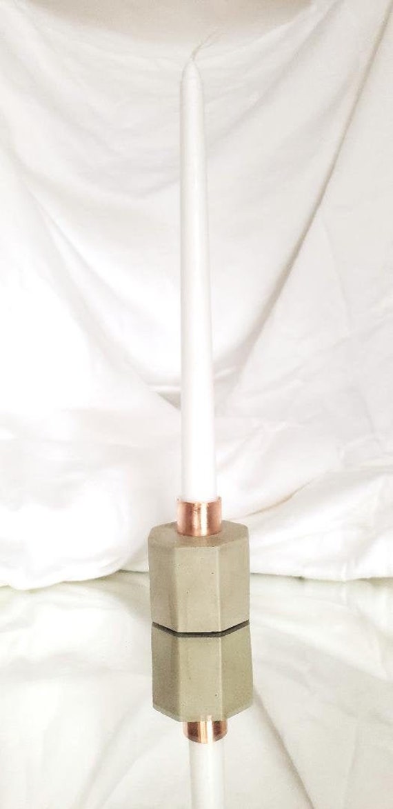 Geometric Cement Candle Holder with Copper Fitting - Industrial Home Decor