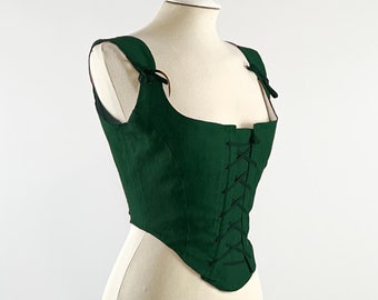 Renaissance Corset in Dark Green Linen | Corset Top | Renaissance Fair Clothing