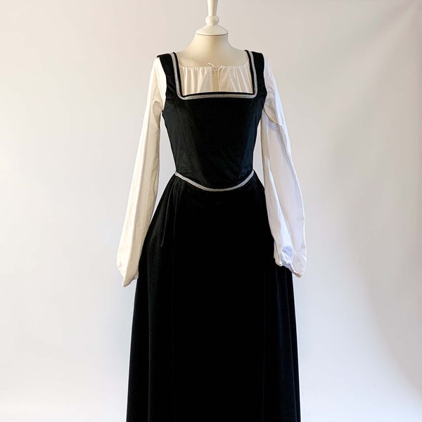 Authentic Black Velvet or Linen Renaissance Dress, Handcrafted Kirtle for Fairs, Historical Costume Gift