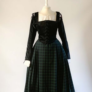 Scottish Costume in Black Velvet & Tartan Skirt, Perfect for Renaissance Fairs and Historical Events, Unique Gift for History Buffs