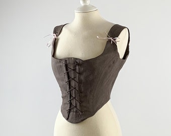 Renaissance Corset in Brown-Gray Linen | Peasant Bodice | Ren Fair Clothing