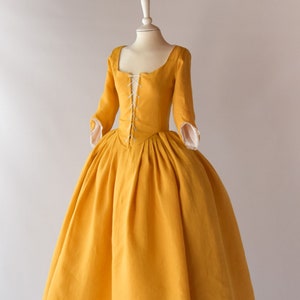 Elegant 18th-Century Dress, SunFlower Linen, Authentic Historical Costume, Perfect for Reenactments & Period Events