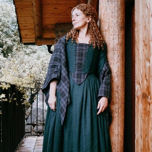 Outlander Costume: Dark Green Linen Claire Fraser Inspired Dress