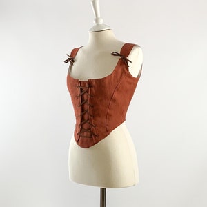 Renaissance Corset, Rust Orange Linen with Adjustable Straps, Perfect for Themed Parties & Historical Faires, Great Gift for Her