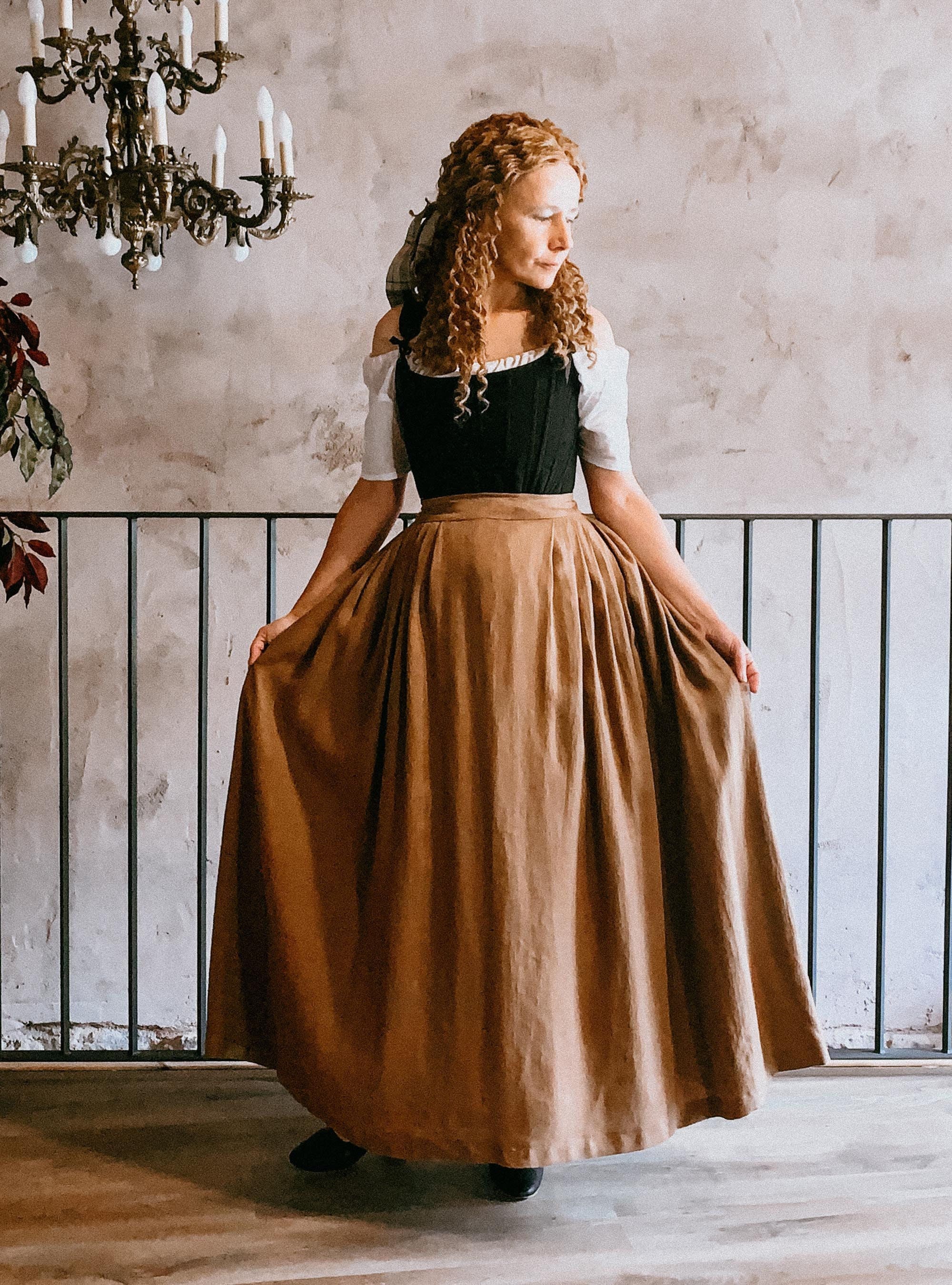 Toffee Linen Skirt Outlander Costume 18th Century Skirt Medieval  Reenactment 