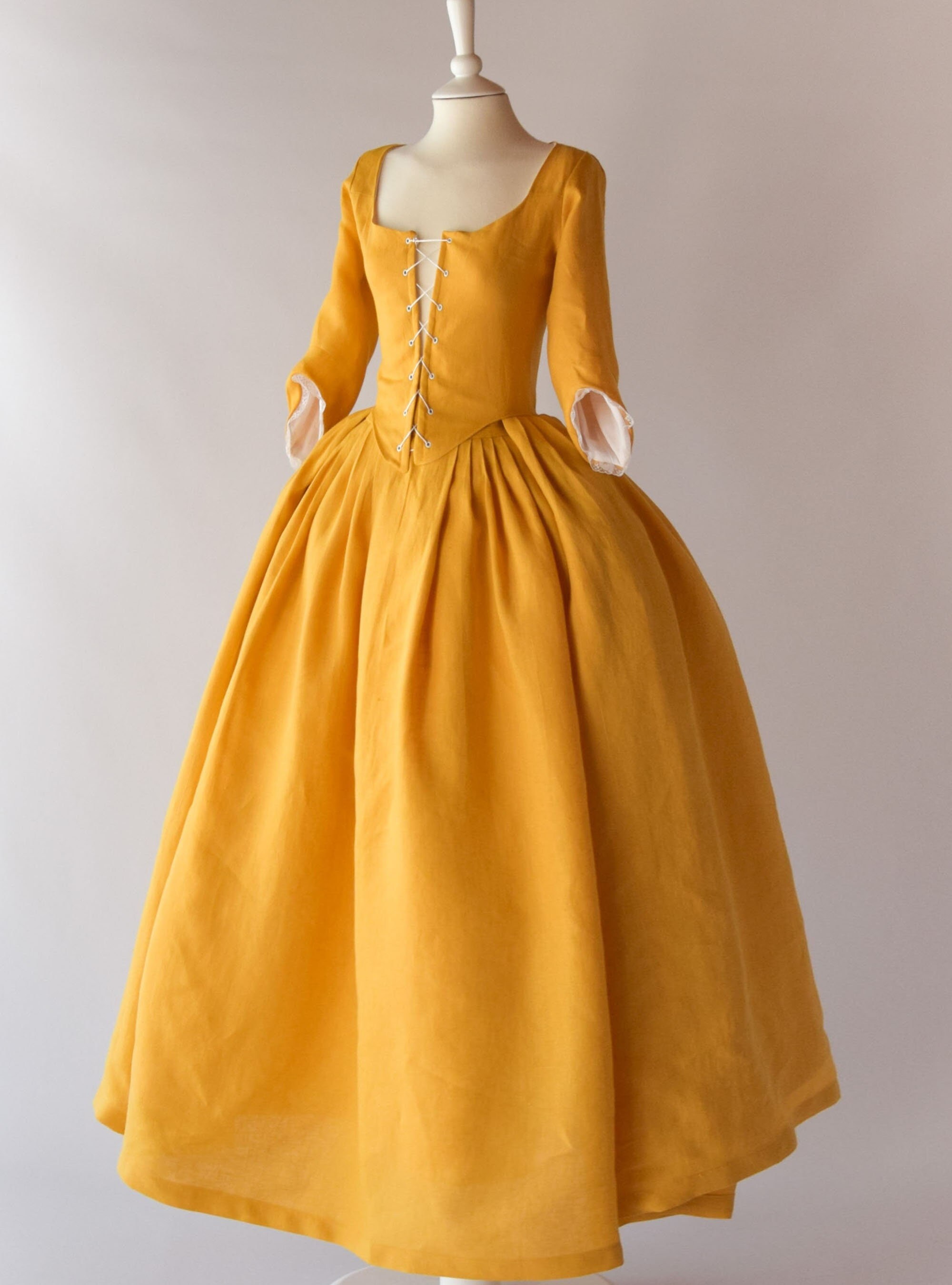 Elegant 18th-century Dress, Sunflower Linen, Authentic Historical 