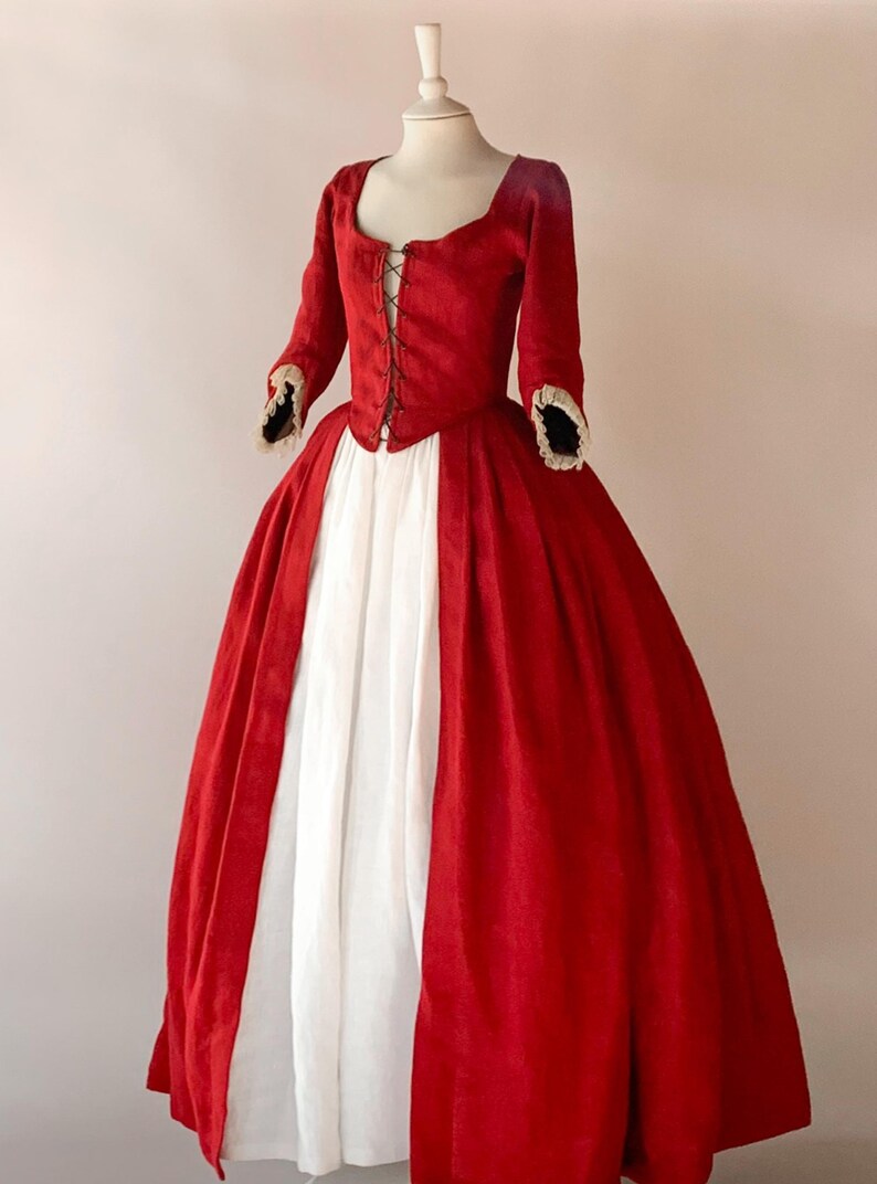 Rococo Dress in Cherry Red Linen Cottagecore Dress 18th Etsy
