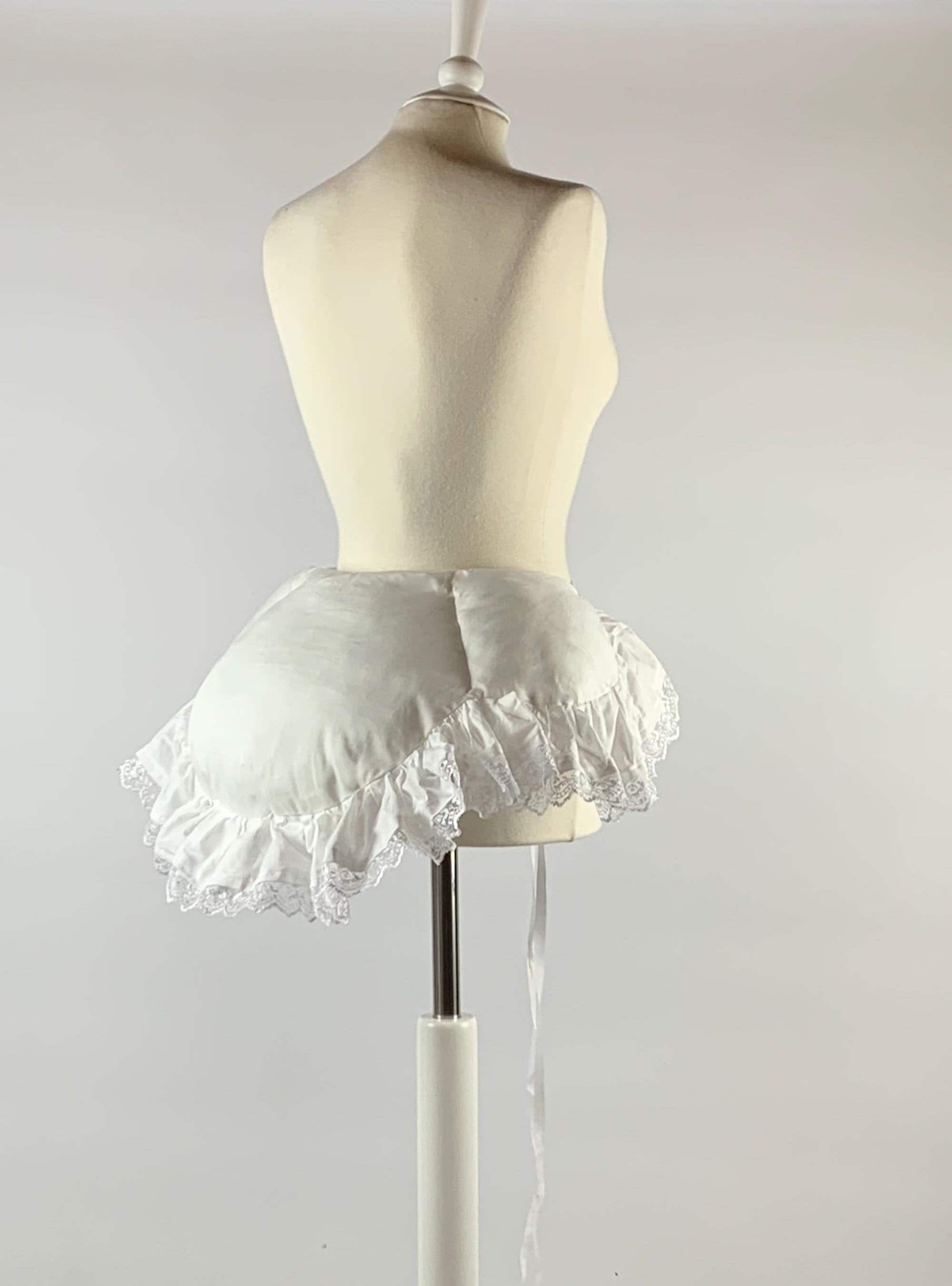 White Bustle Pad, Delicate Ruffled Historical Undergarment, Enhances 18th Century Dress for Reenactments