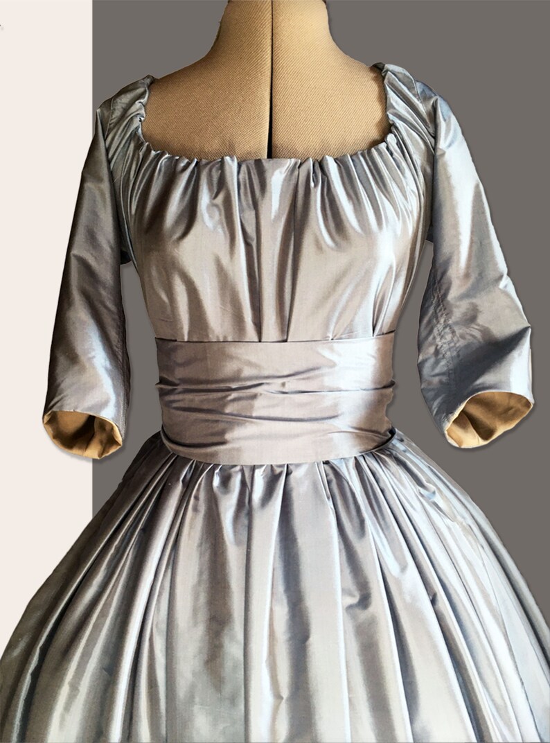 Chemise à la Reine in greyblue silk large sash in Etsy